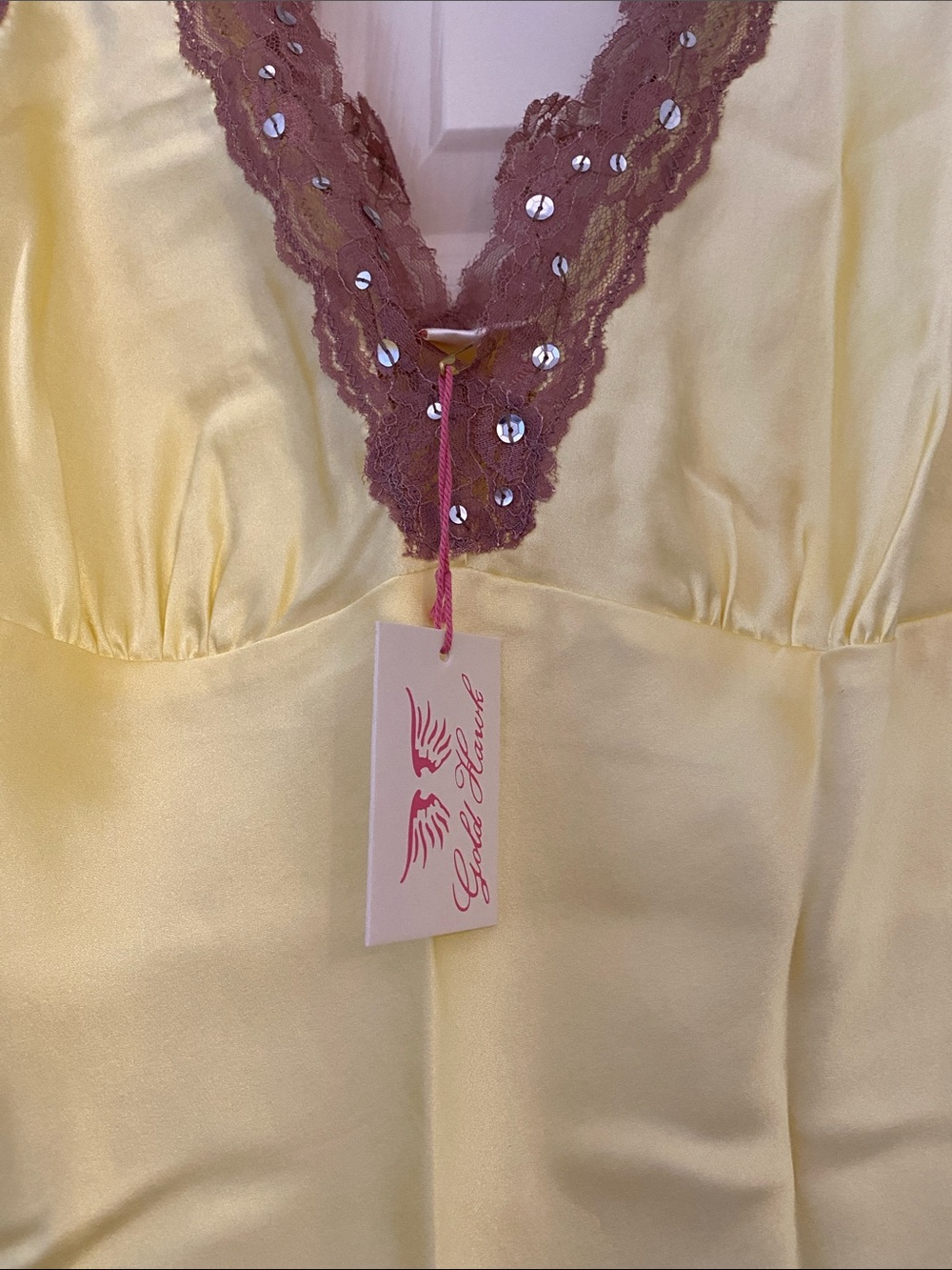 NWT Gold Hawk Sunshine Yellow and Brown Sequin Tank Top - Picture 5 of 9